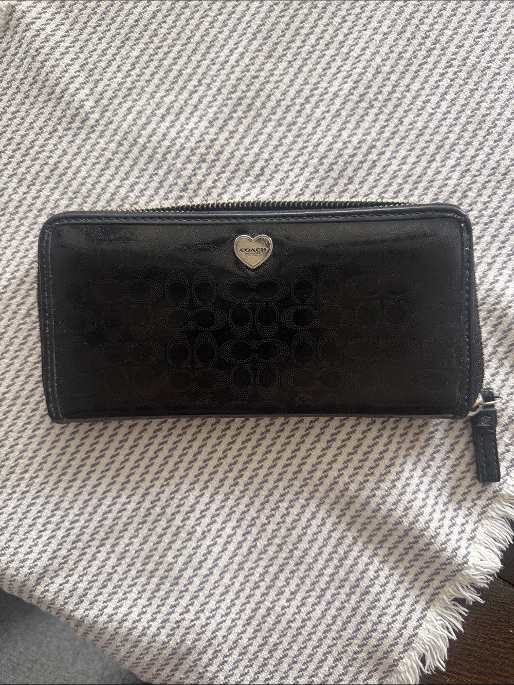 Coach Black Signature Heart Zip Wallet